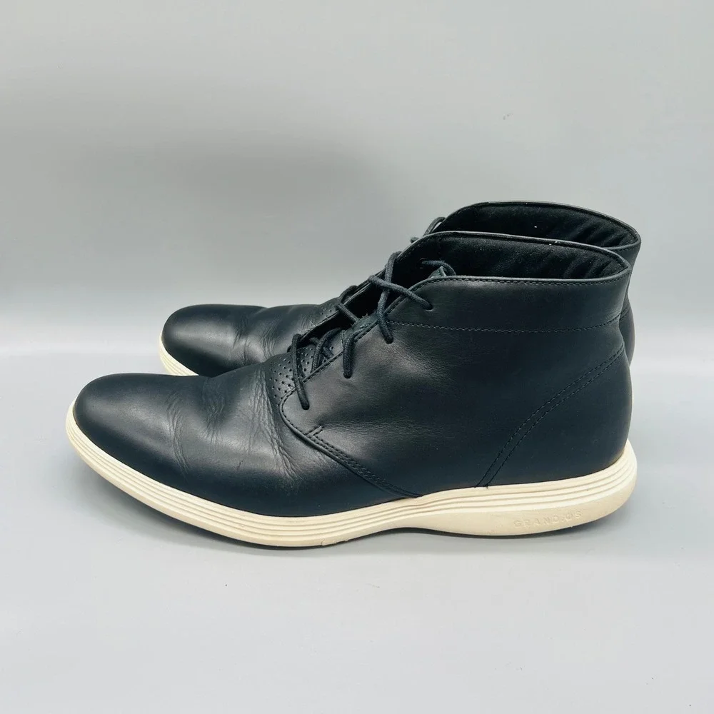 Cole Haan Boots Mens 11 Black Leather Grand OS Chukka Lace Up Booties Shoes